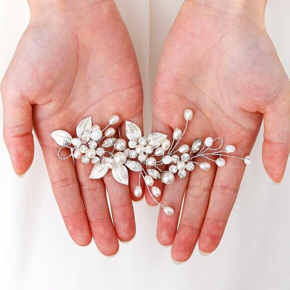 Bride Wedding Hair Vine Pearl Bridal Headpieces Leaf Hair Accessories for Women - Picture 4 of 7